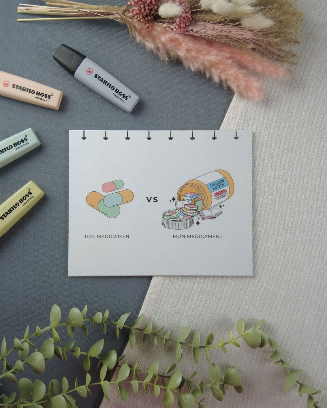 Couverture rigide pour carnet rechargeable, format A5, carnet de lecture rechargeable, mon médicament