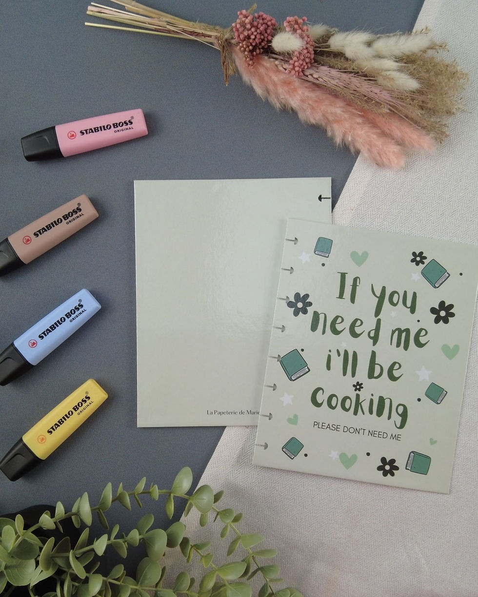 Couverture rigide pour carnet rechargeable, format A5, couverture cuisine verte clair humour recto verso