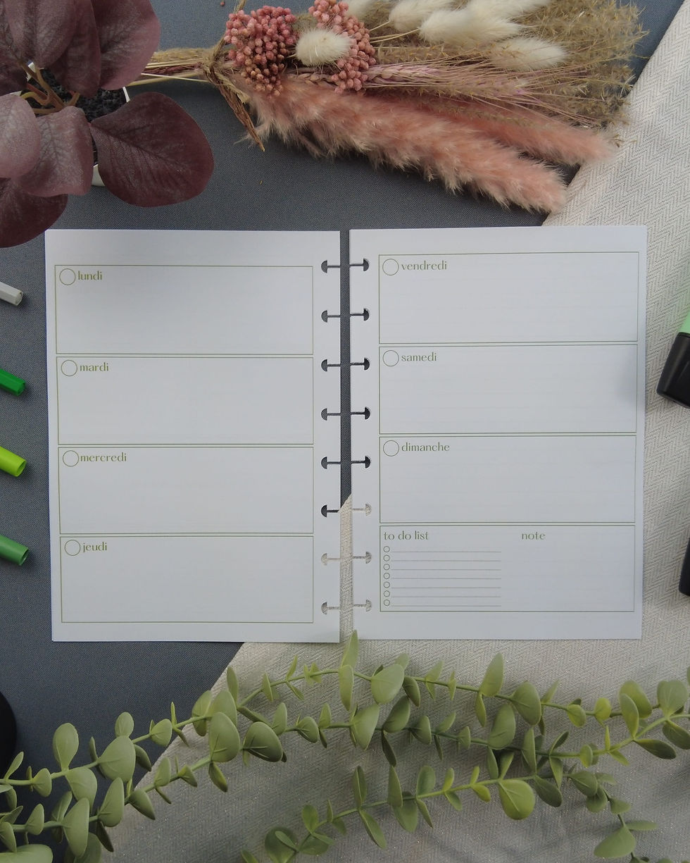 agenda rechargeable personnalisable semainier 2 faces weekly rectangle vert