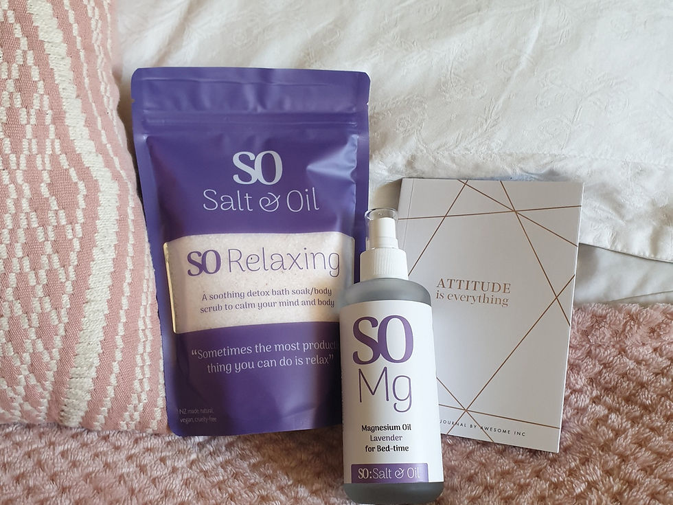 Salt & Oil gratitude gift, relaxing bath soak, magnesium oil spray, gratitude journal shop NZ made