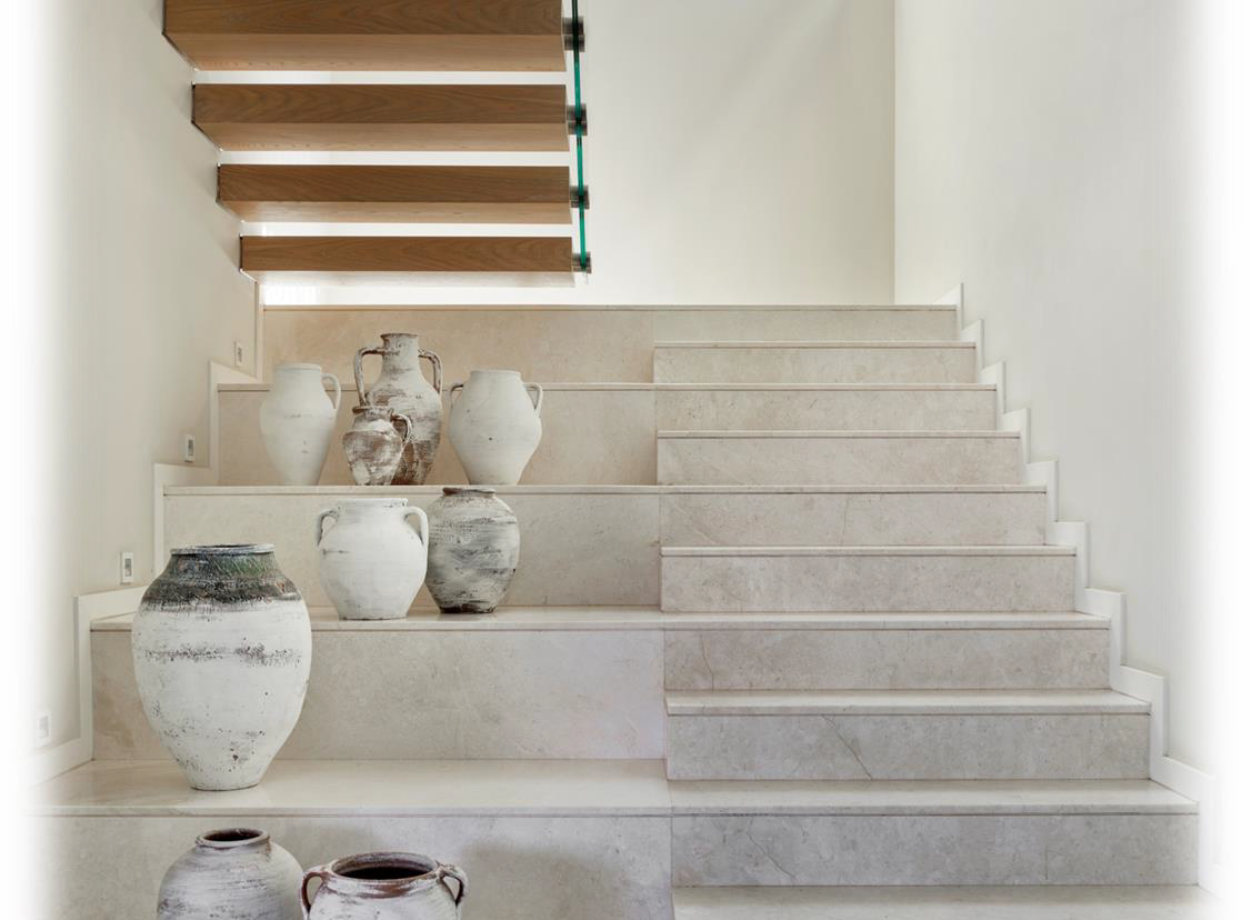 Minimalist modern staircase design inside a Bodrum villa.