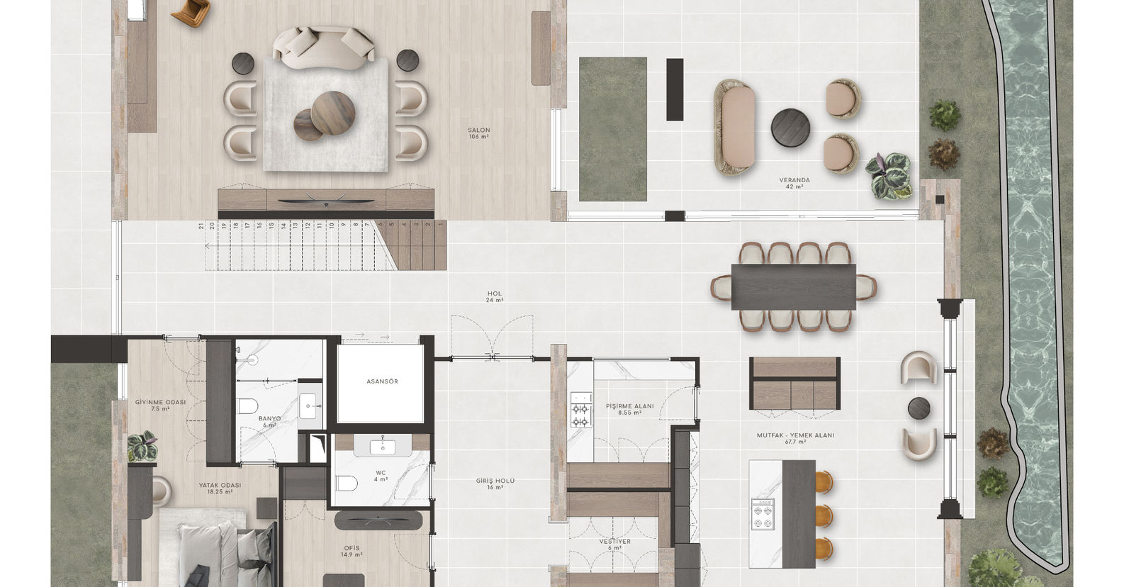 Full architectural site layout of exclusive luxury villas in Bodrum.