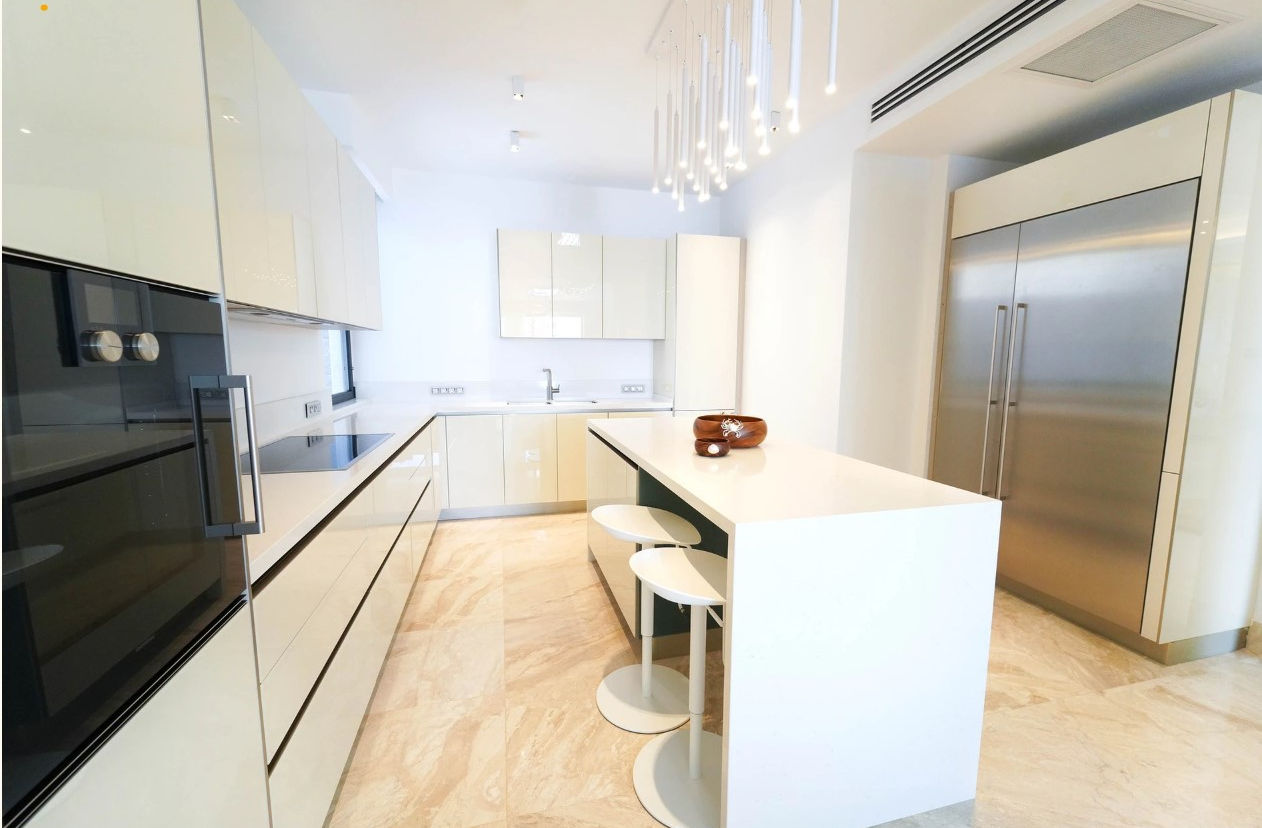 Contemporary minimalist kitchen with high-end appliances in Bodrum.