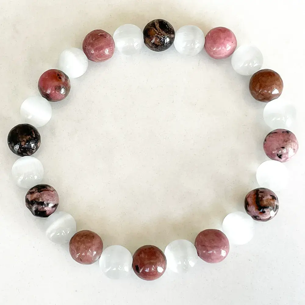 Black Vein Rhodonite & Selenite Chakra Gemstone Bracelet