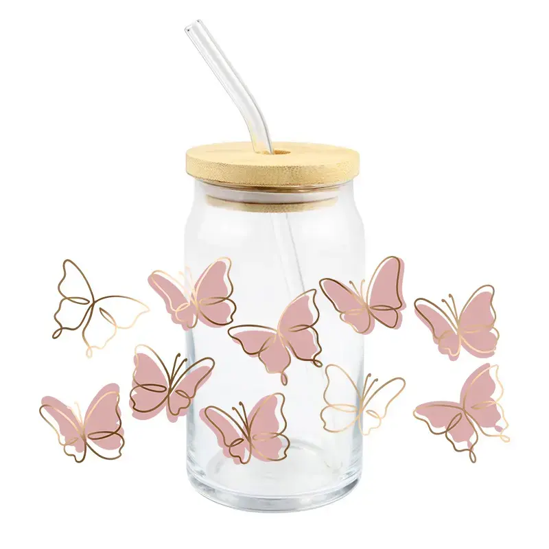 Thumbnail: Glass Can Mug with Bamboo Lid & Glass Straw