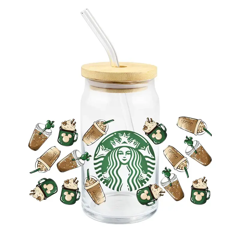 Thumbnail: Glass Can Mug with Bamboo Lid & Glass Straw