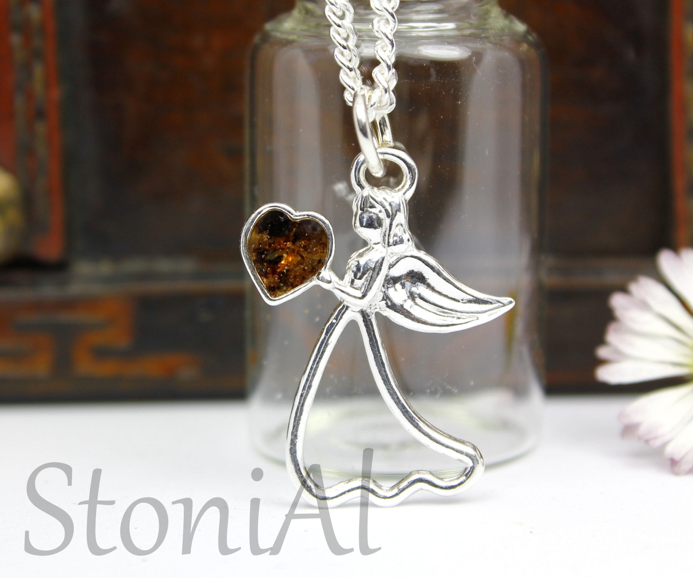 925 Silber Engel mit kleinem Herz /Nabelschnur