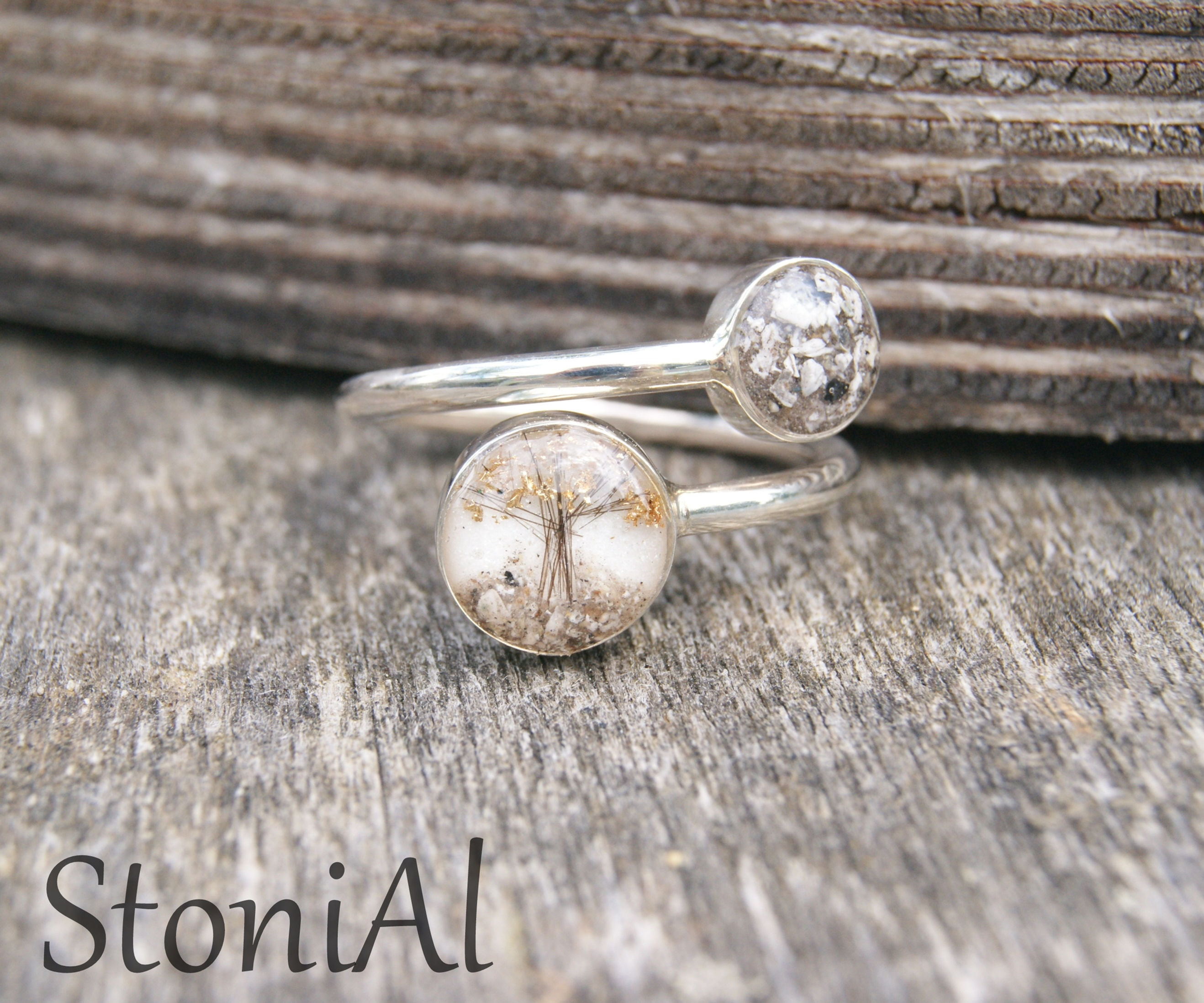 925 Silber Ring mit zwei Fassungen – Größenverstellbar