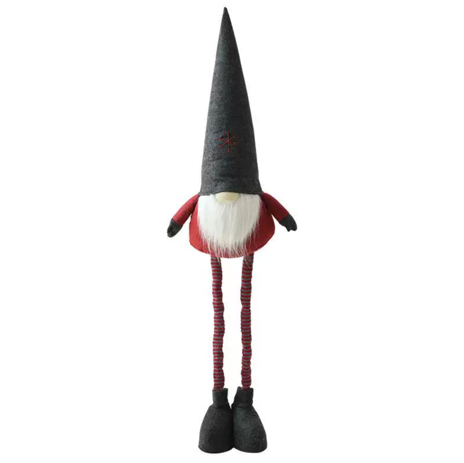 Thumbnail: Christmas gnome plush dolls with telescopic long legs, red and black pointed winter snowflake hats