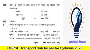 CGPSC Transport Sub Inspector Syllabus 2023
