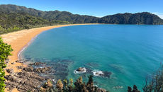 Uitzicht over de kust bij Abel Tasman National Park tijdens de wandeling naar Separation Point