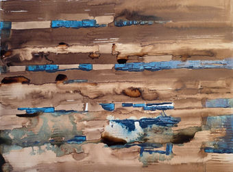 Bleu, brou de noix, peinture sur papier, lumière intérieure, 