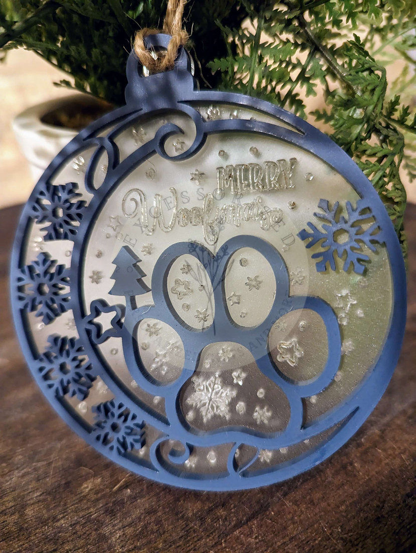 Thumbnail: Merry Woofmas Paw Print Ornament