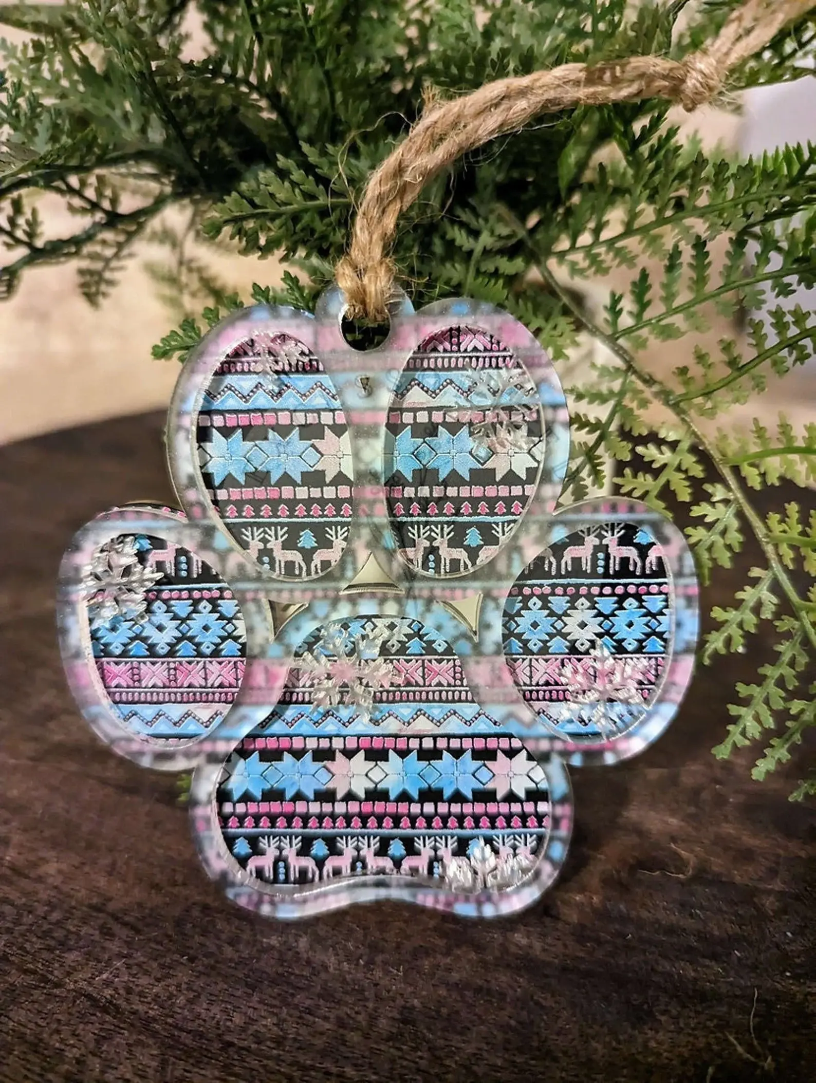 Patterned Paw Print with Snowflakes