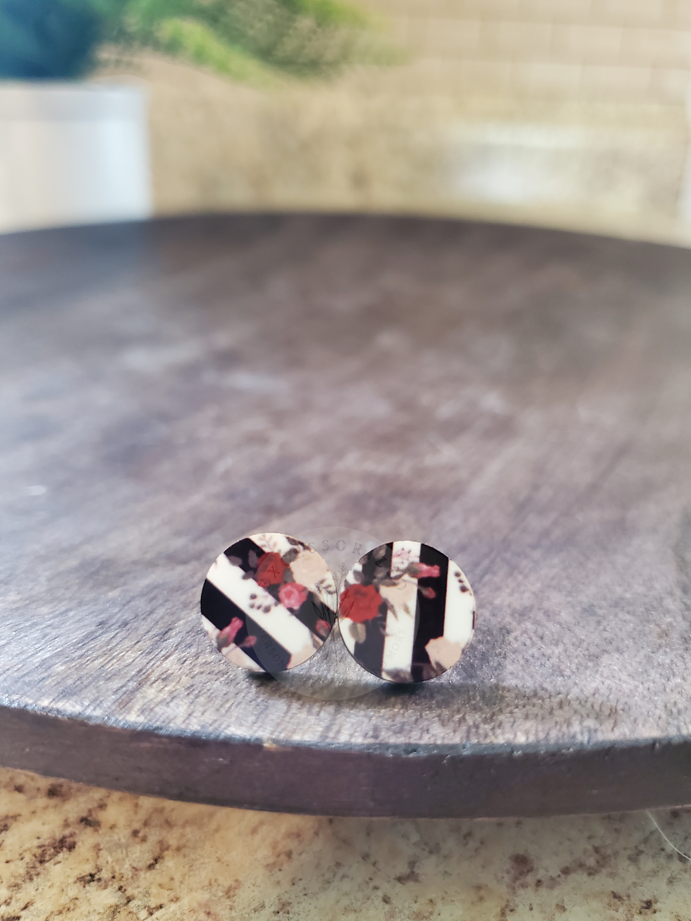 Thumbnail: Black & White Striped Rose Earring