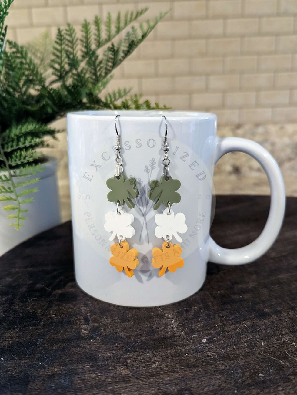 Thumbnail: Irish Flag Clover Dangle Earrings