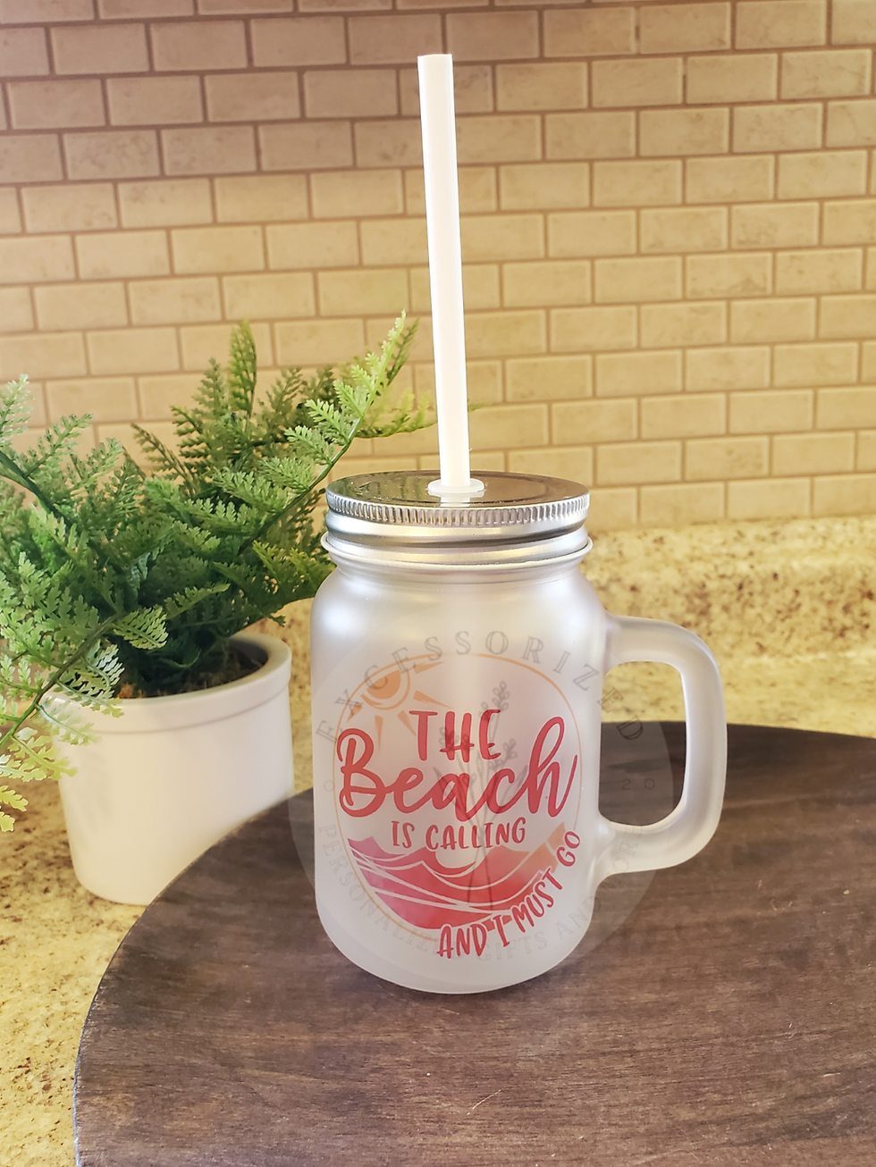 Thumbnail: The Beach Is Calling Frosted Mason Jar