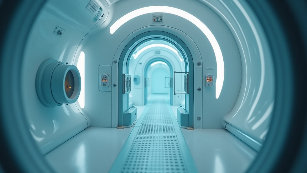 Eye-level view of a hyperbaric oxygen therapy chamber