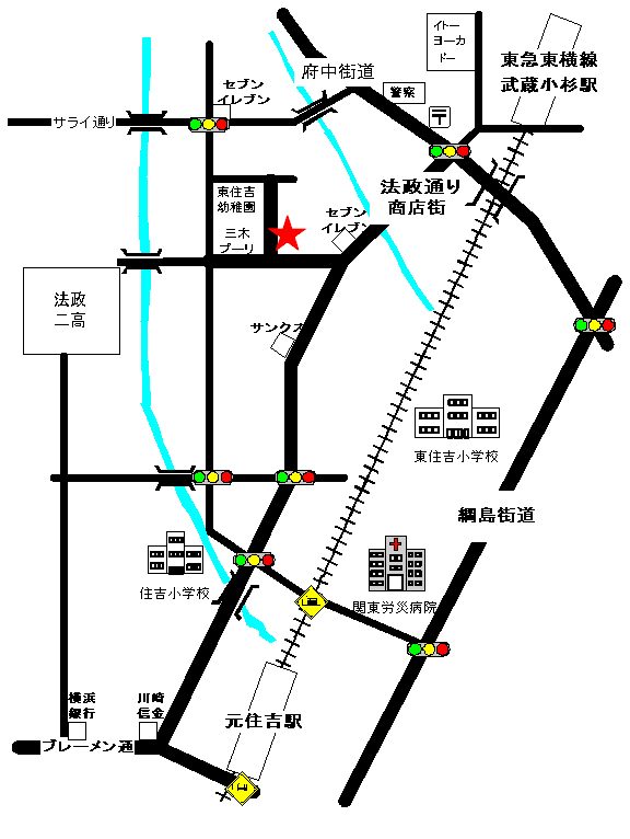 元住吉駅方面より来院される場合
