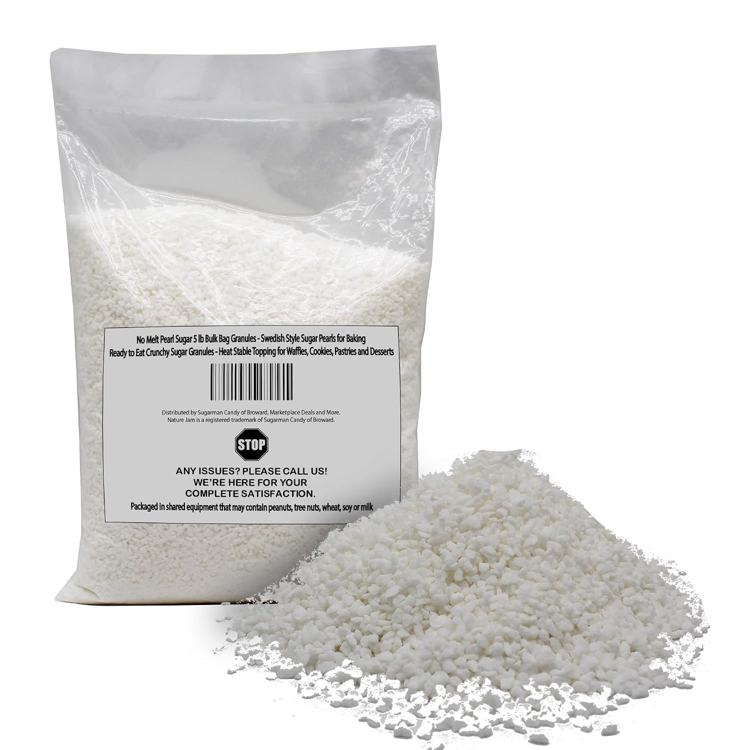 No Melt Pearl Sugar 5 lb Bulk Bag Granules - Swedish Style Pearls for Baking