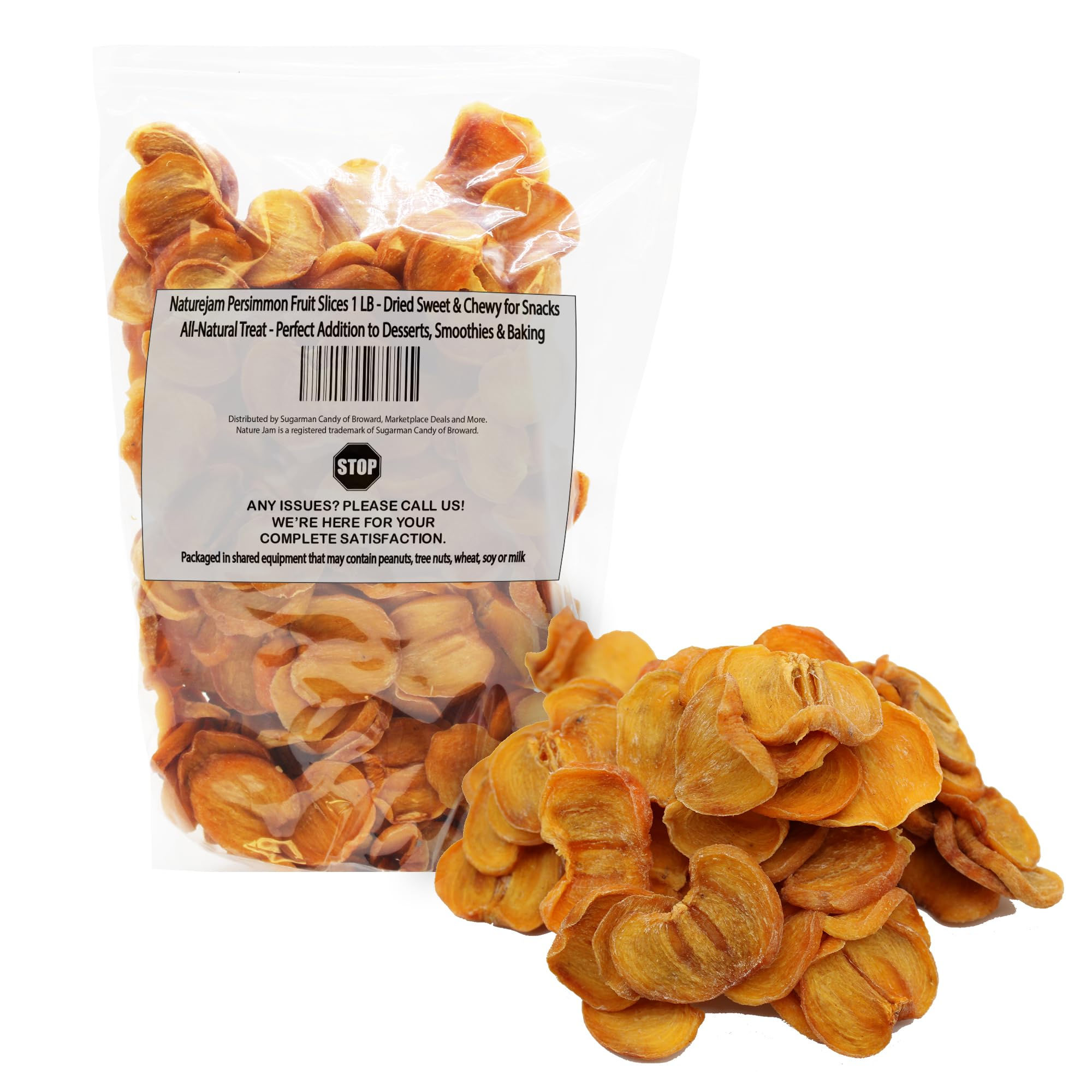 Naturejam Persimmon Fruit Slices 1 Pound - Dried Sweet & Chewy for Snacks