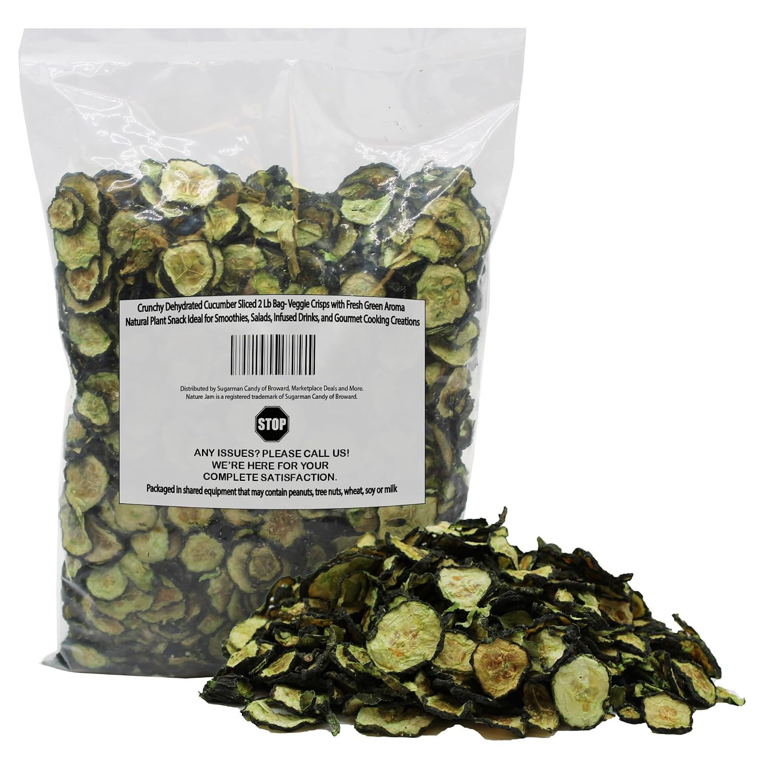 Crunchy Dehydrated Cucumber Sliced 2Lb Bag- Veggie Crisps with Fresh Green Aroma