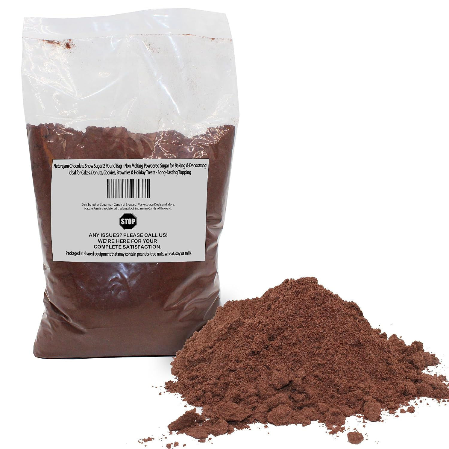 Naturejam Chocolate Snow Sugar 2 lb Bag - Non Melting Powdered Sugar for Baking