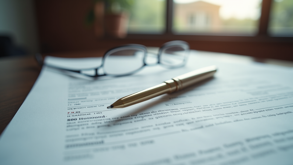 Close-up view of legal documents and a pen on a desk in a Florida law office
