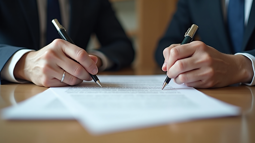Close-up view of two witnesses signing a will document