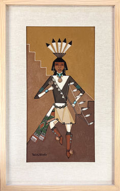 Framed Southwestern American Indian sand painting.