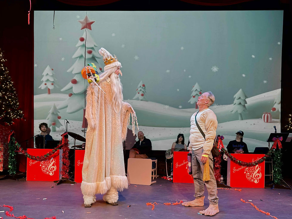 From left: Beth Kennedy and Matt Walker in the Troubadour Theater Company’s production of “Die Heart: The Director’s Cut” at The Colony Theatre (Photo by Ashley Erikson)