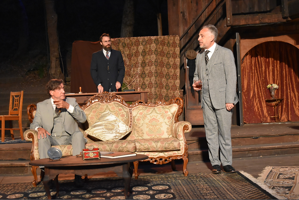From left: Ted Dane, Sam Cowan and Adam Mondschein in “Strife” at Theatricum Botanicum (Photo by Ian Flanders)