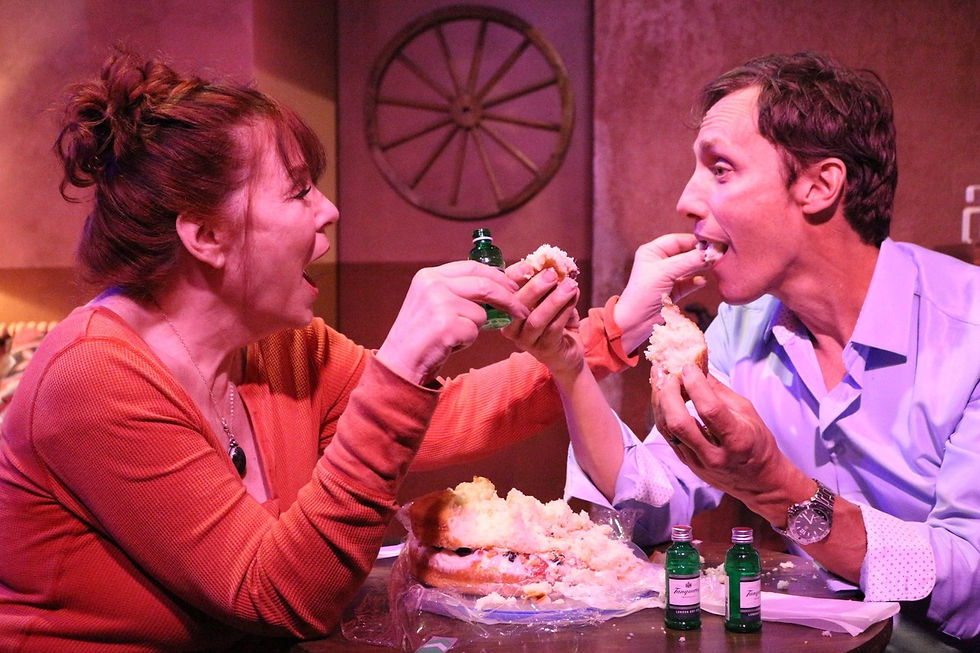 From left: Taylor Gilbert (Ann Carlson) and Andrew Elvis Miller (John Pine) in the world premiere of “The Civil Twilight” at the Broadwater Studio Theatre.
