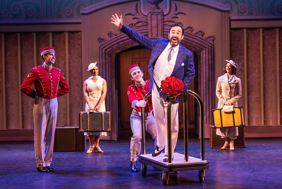 Foreground: Edward Juvier (Osgood) and company of "Some Like It Hot" at Hollywood Pantages Theatre (Photo by Matthew Murphy)