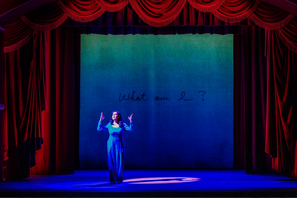 Roxana Ortega in "Am I Roxie?" at Geffen Playhouse (Photo by Jeff Lorch)