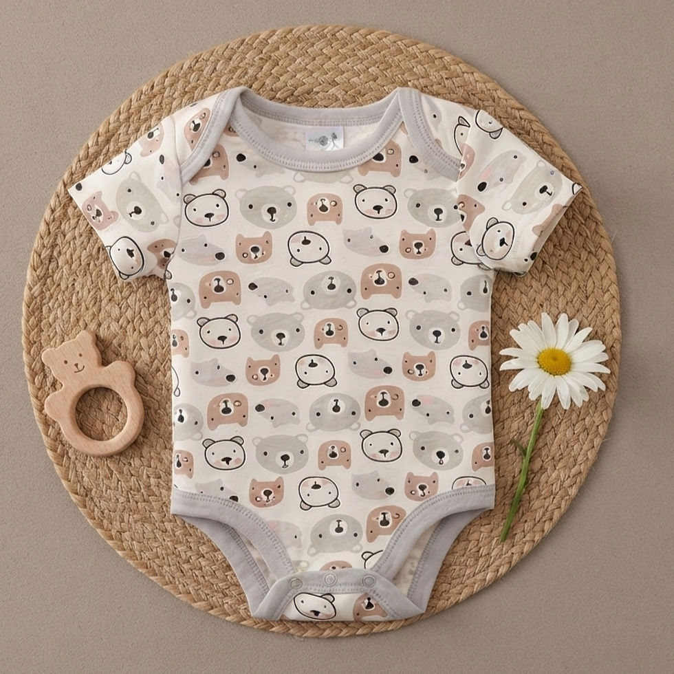 Pañalero para bebé unisex 100% algodón gris con estampado de oso, perro y gato de manga corta.