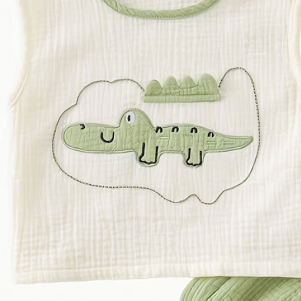 Miniatura: Conjunto para Niño de Algodón Gasa con Cocodrilo – Playera Blanca y Short Verde