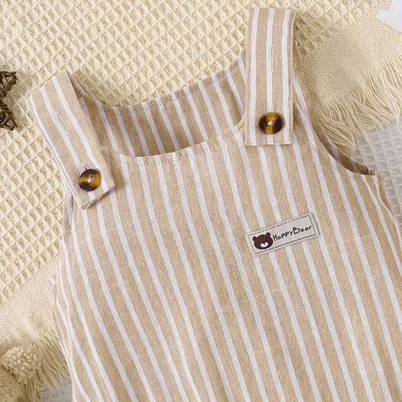 Ranita de Algodón 100% para Bebé con Tirantes Beige y Blancos