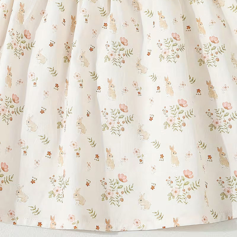 Thumbnail: Vestido para Niña de Algodón con Flores Rosas y Cuello de Encaje