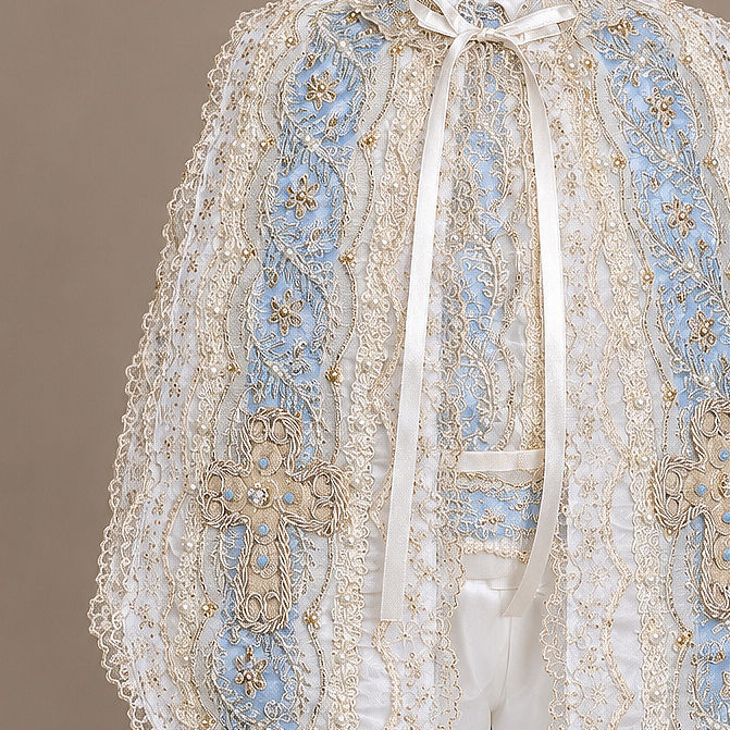 traje de Bautizo para Niño en Blanco, Azul y Beige