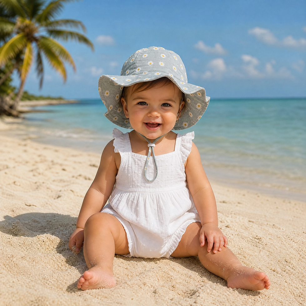Sombrero de Sol para Bebé Niña de Algodón Azul con Flores