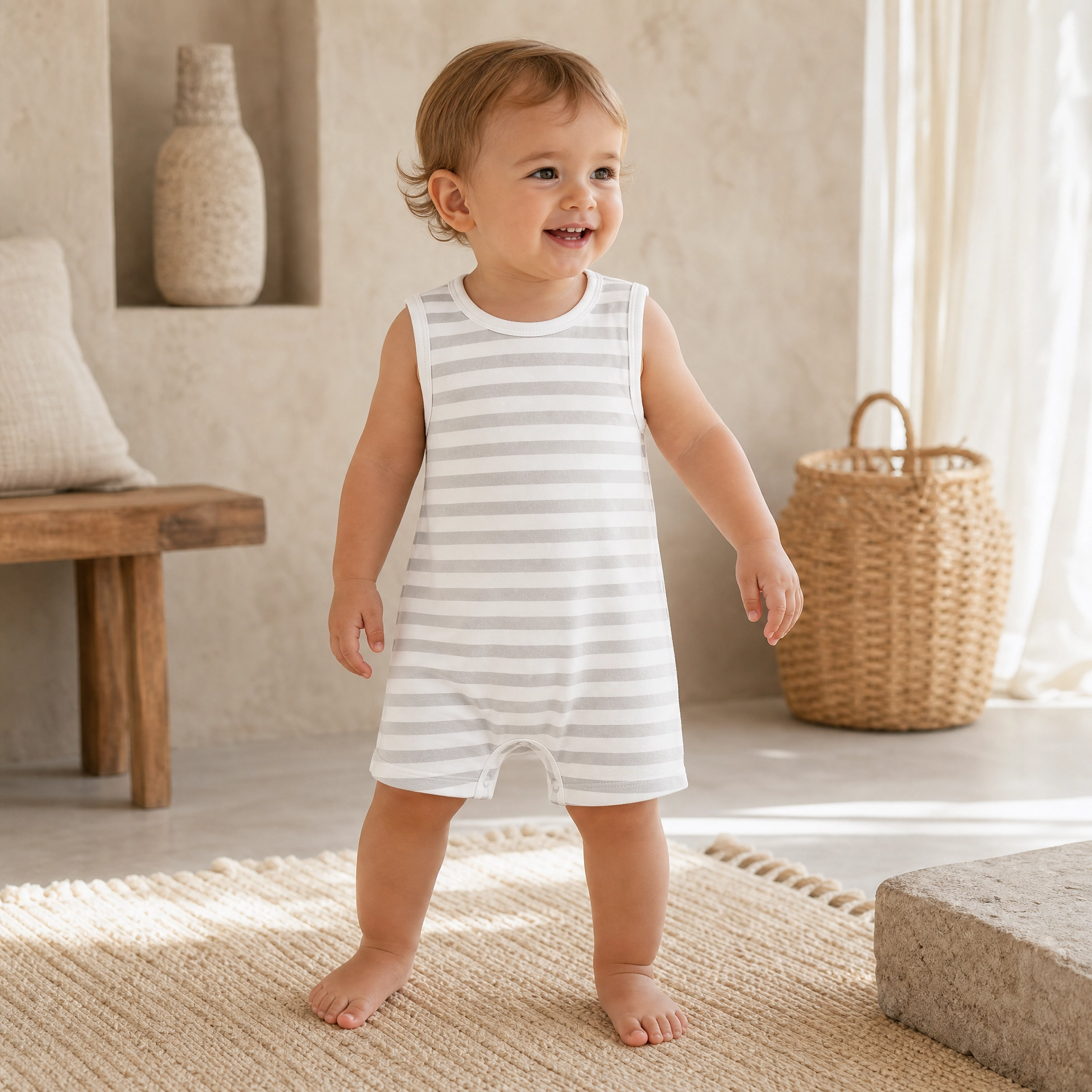 Mameluco para Bebé Niño 100% Algodón Sin Mangas – Suave, Cómodo y Fresco