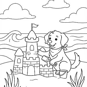 Dibujo para Colorear de Perro con catillo de arena