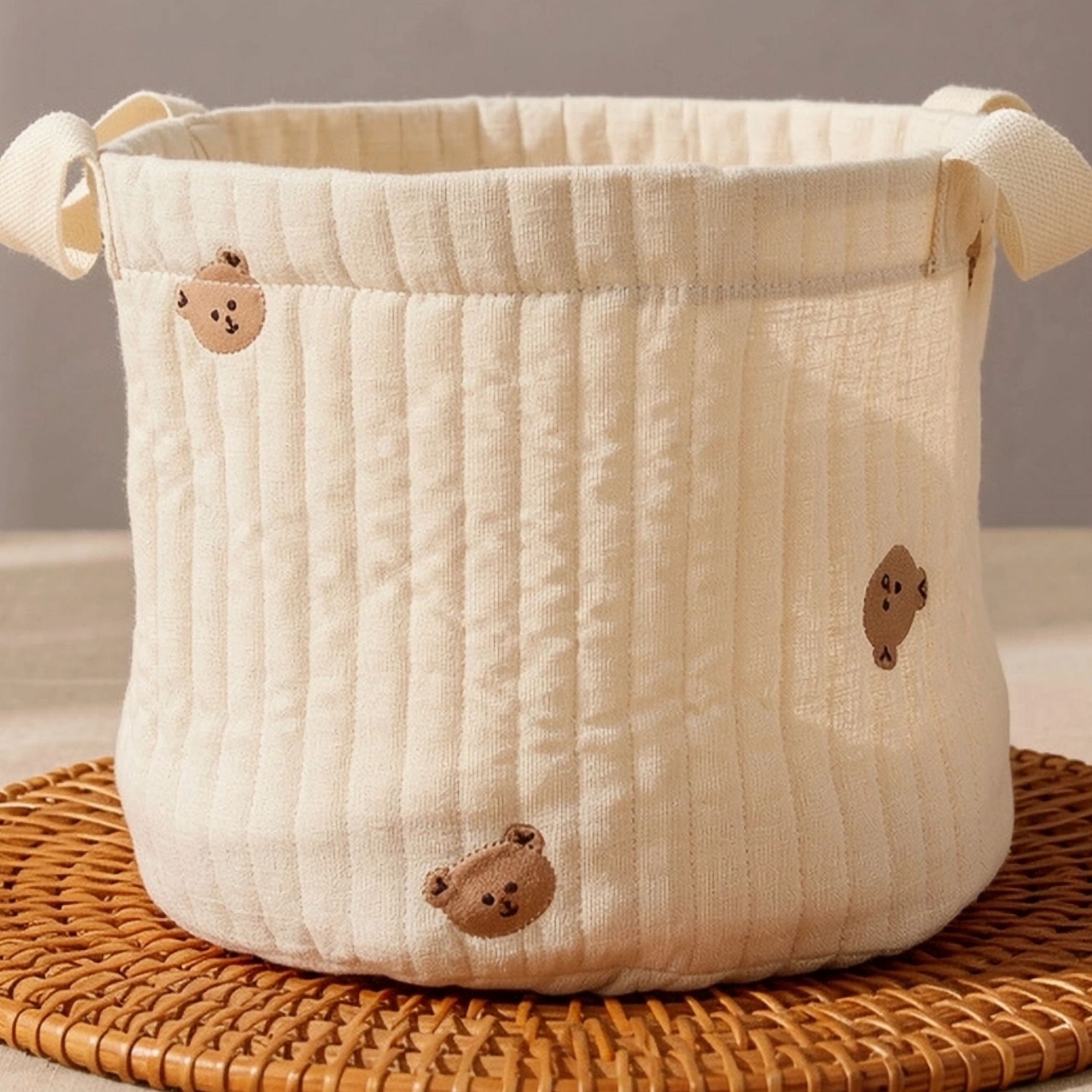 Canasta Organizadora de Tela para Bebé | Beige con Ositos