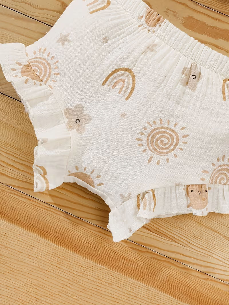 Miniatura: Conjunto de Verano para Bebé Niña 2 Piezas de Algodón Arrugado