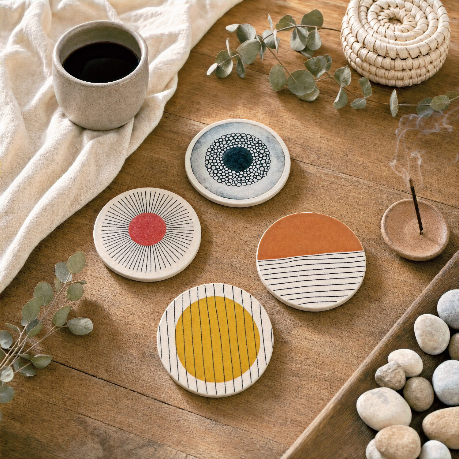 Set de 4 Portavasos de Madera