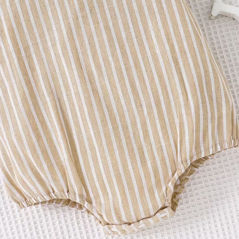 Ranita de Algodón 100% para Bebé con Tirantes Beige y Blancos