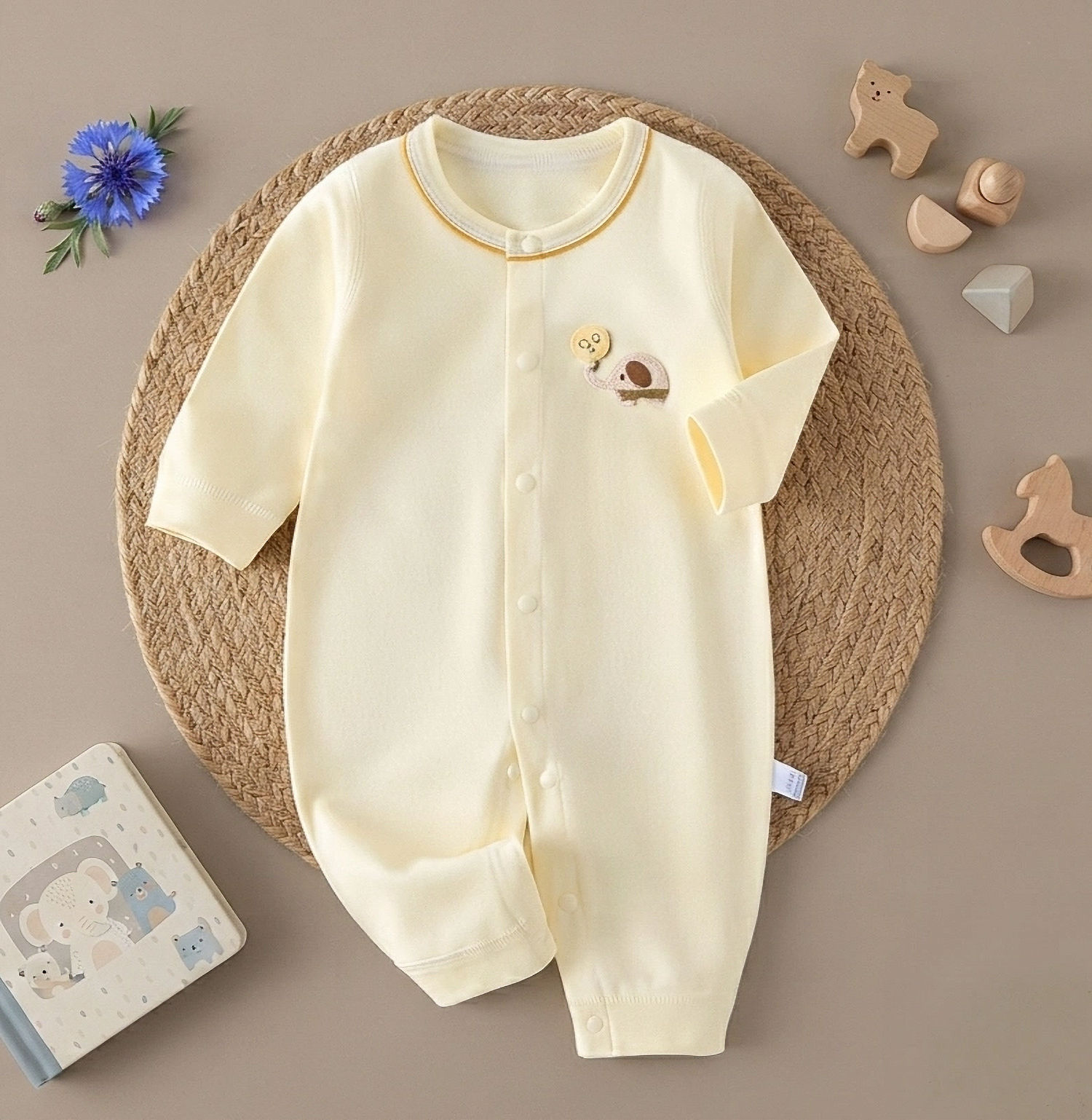 Mameluco Pijama Amarillo 100% Algodón con Elefante y Globo | Unisex para Bebé