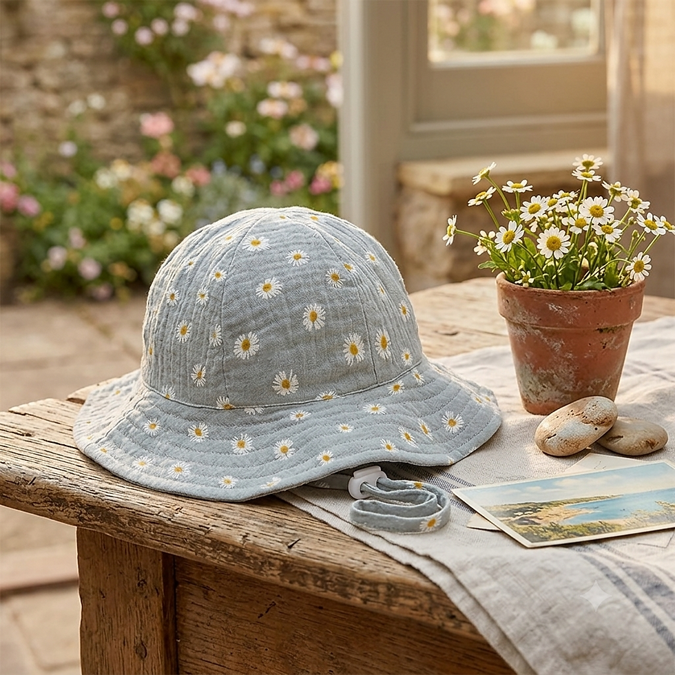 Sombrero de Sol para Bebé Niña de Algodón Azul con Flores
