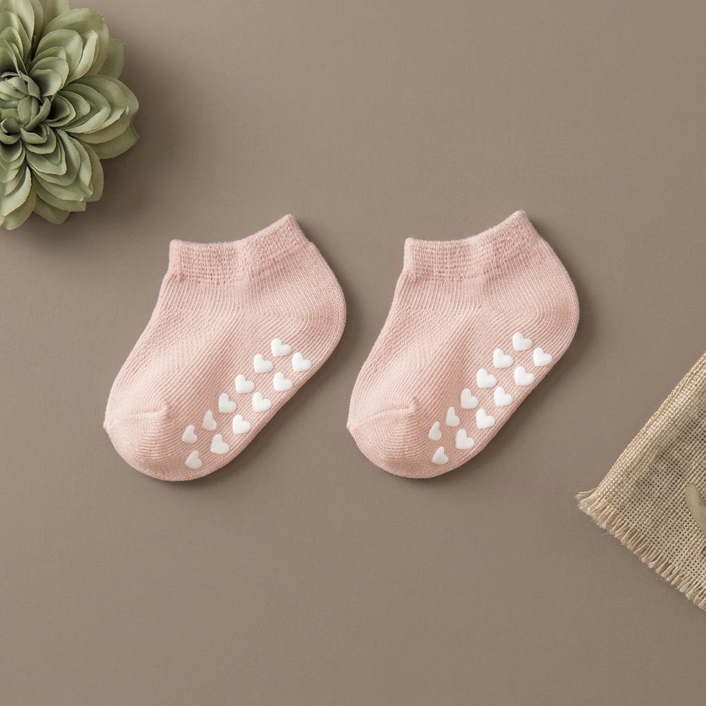 Calcetines Rosa Empolvado para Bebé de Algodón Antideslizantes 0-6 Meses